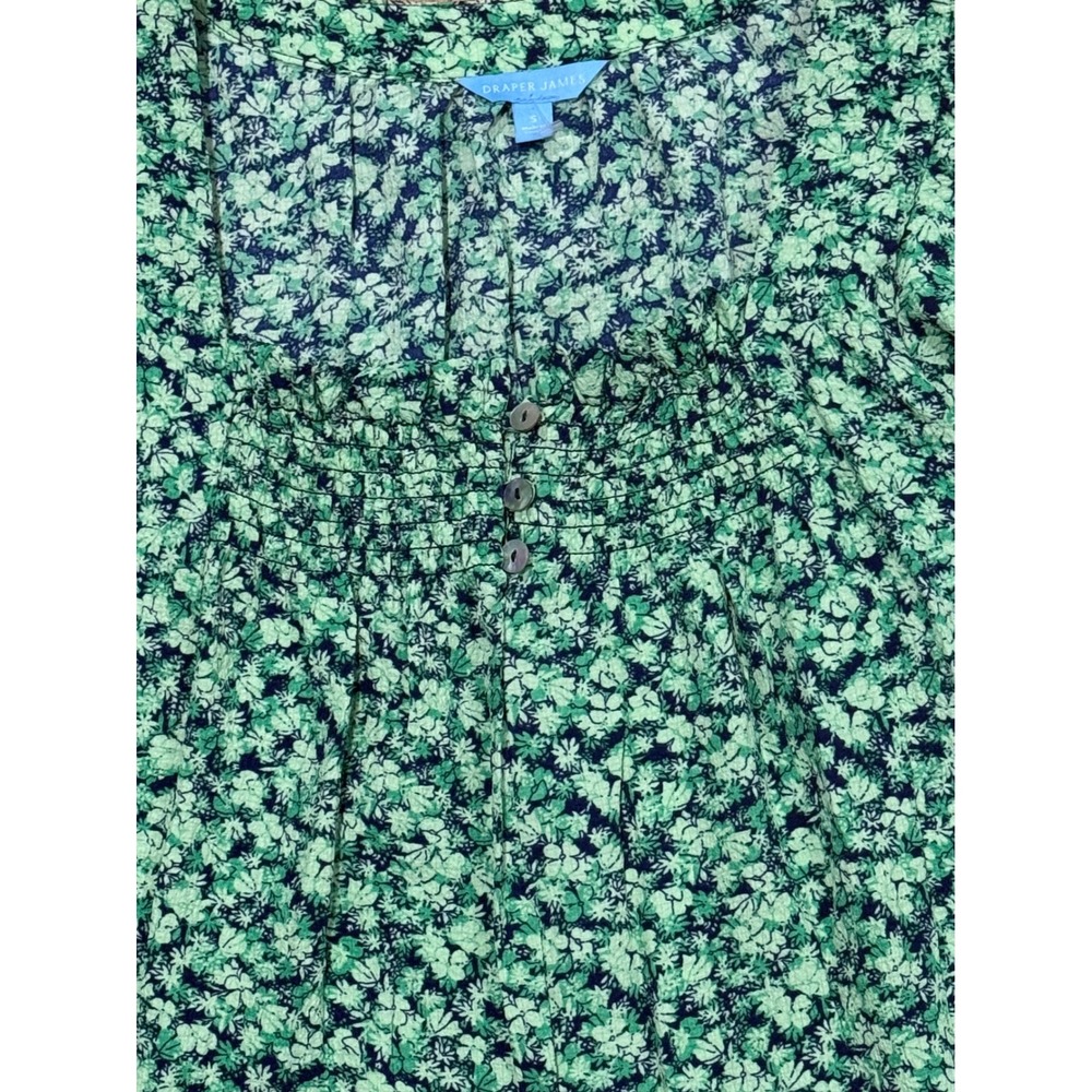 Draper James Top Size S Flutter Sleeve Square Neck Floral Green‎ Navy NEW - Picture 3 of 9